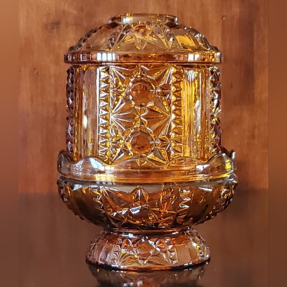 XL 6.5" Amber Glass "Stars and Bars" Fairy Lamp by Anchor Hocking - Picture 10 of 15